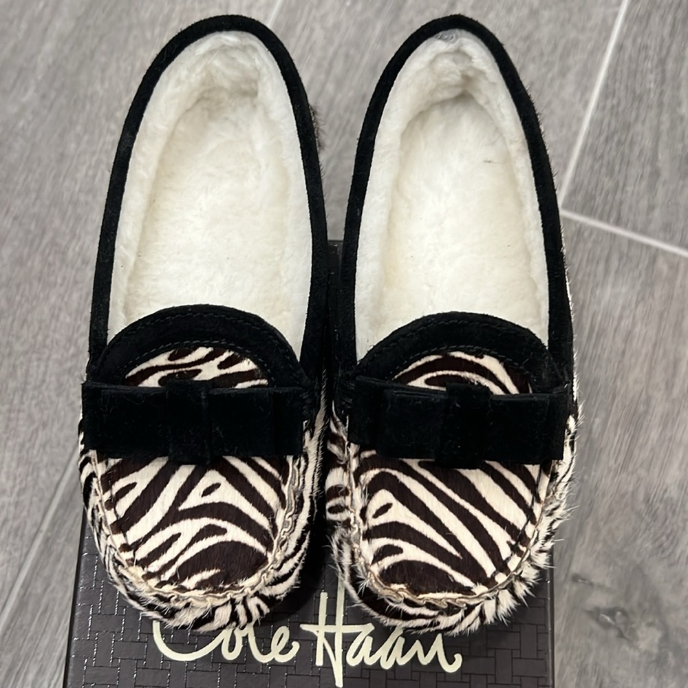 Children’s Cole Haan black and white zebra print loafer